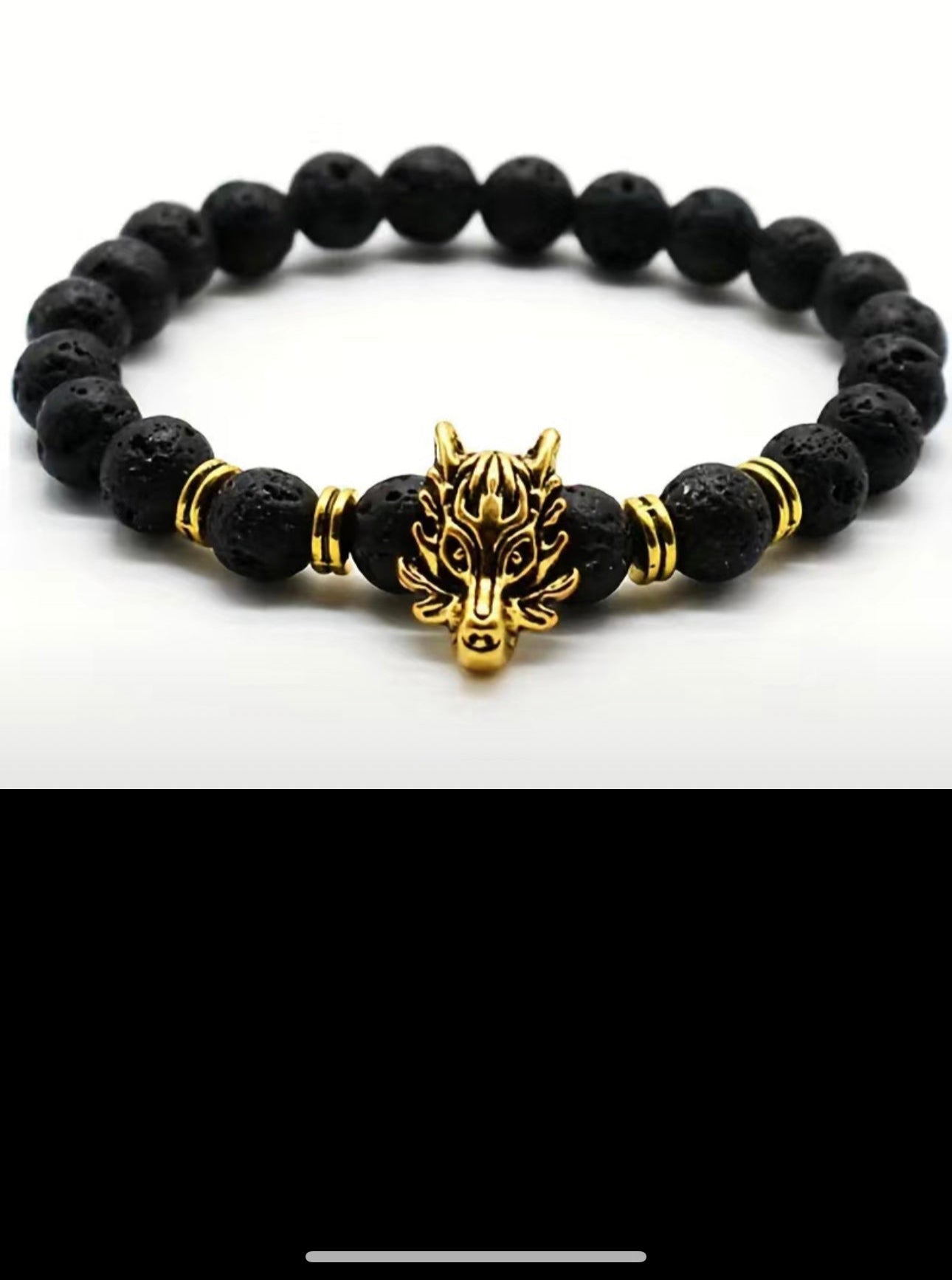 Men’s Bracelet wolf head lava beads