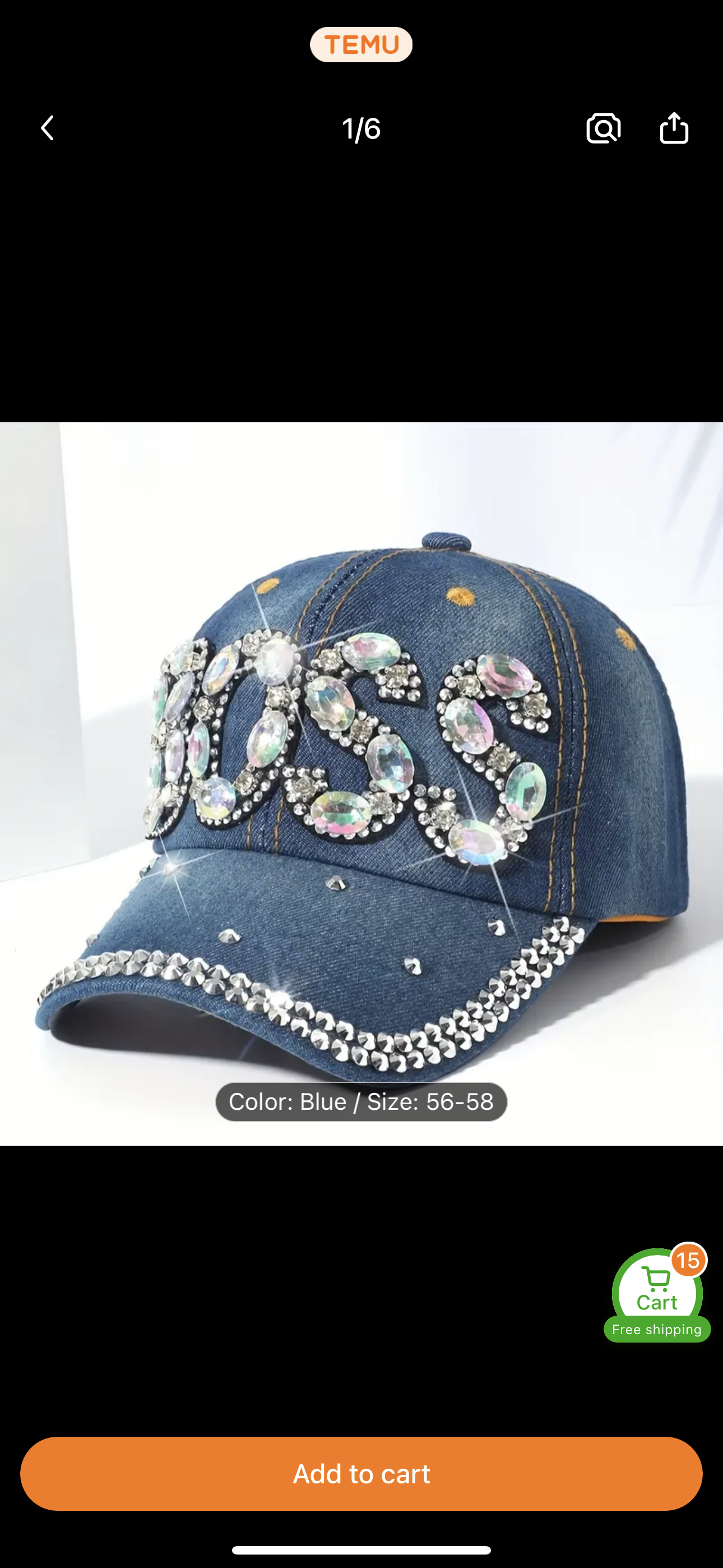 Rhinestone BOSS Graphic Baseball Cap Blue Denim Washed Distressed Sports Hat