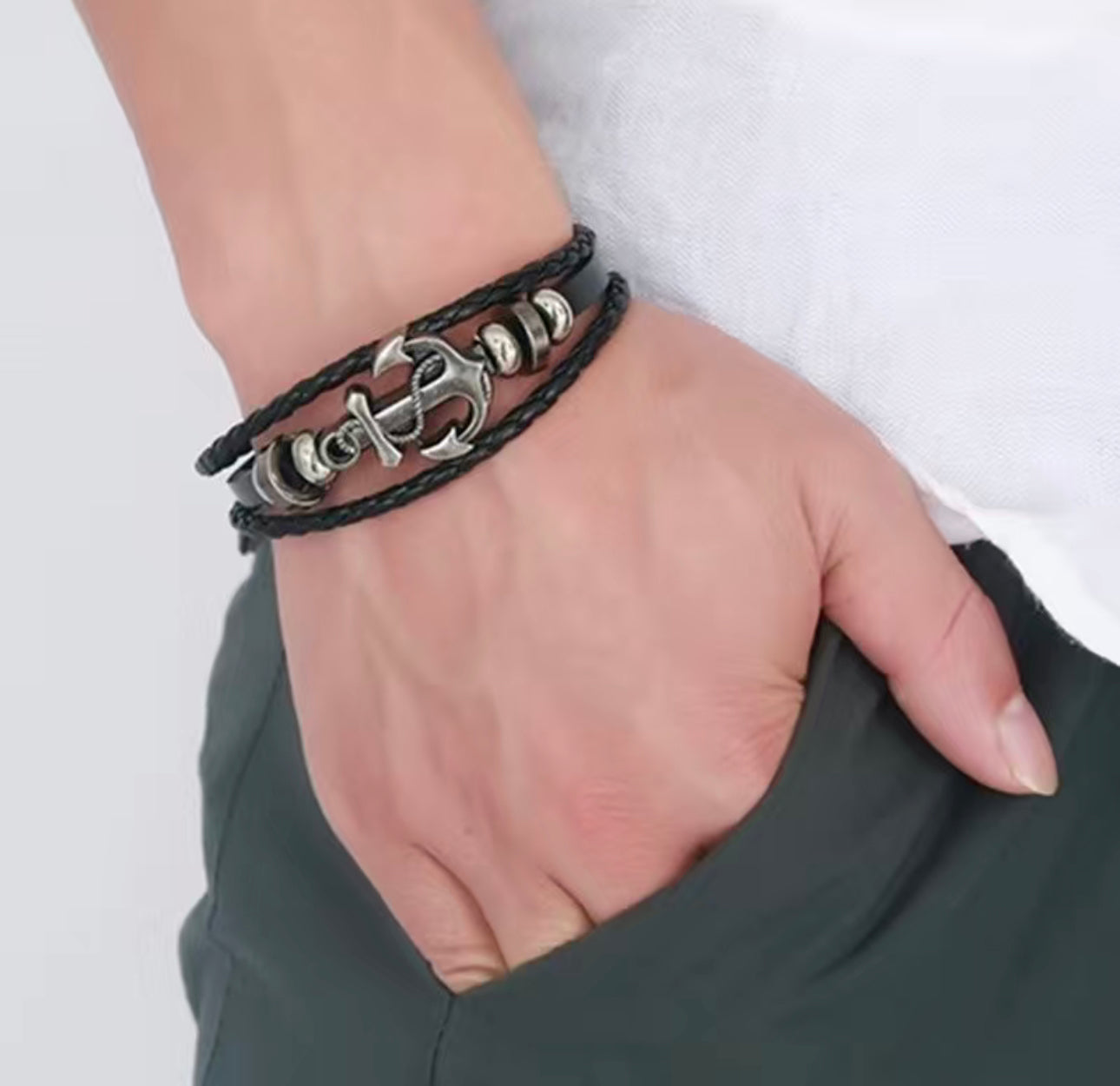 Men’s Bracelet anchor leather