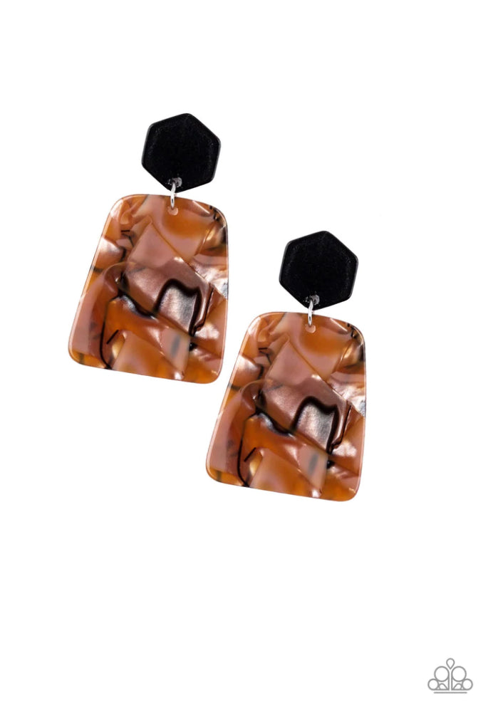 Majestic Mariner - Brown - Paparazzi - Acrylic Post Back Earrings