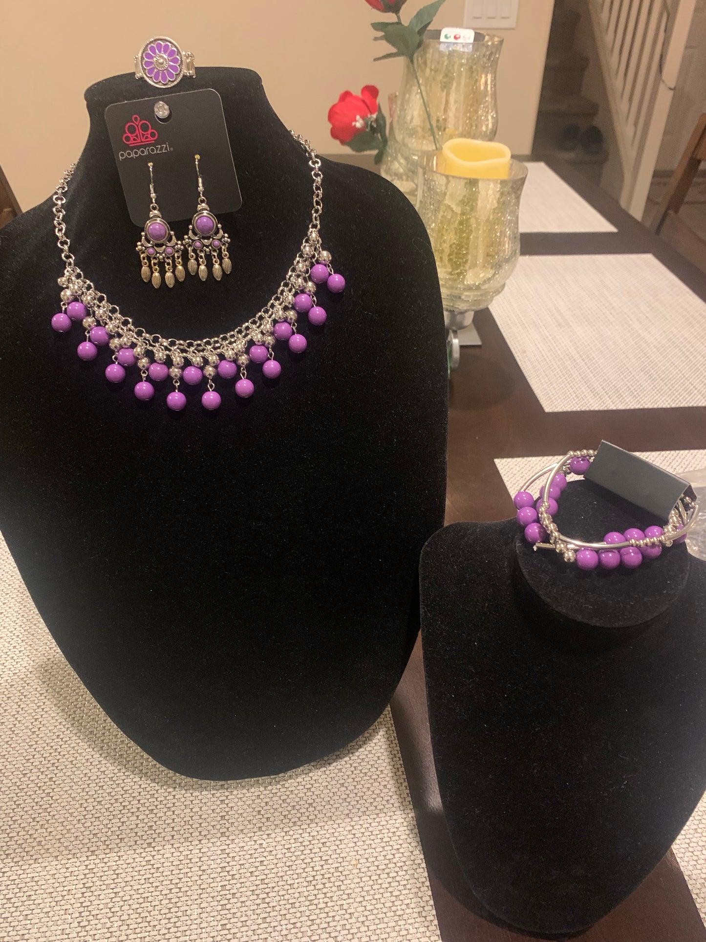 4pc set color purple:necklace, ring, bracelet and Earrings