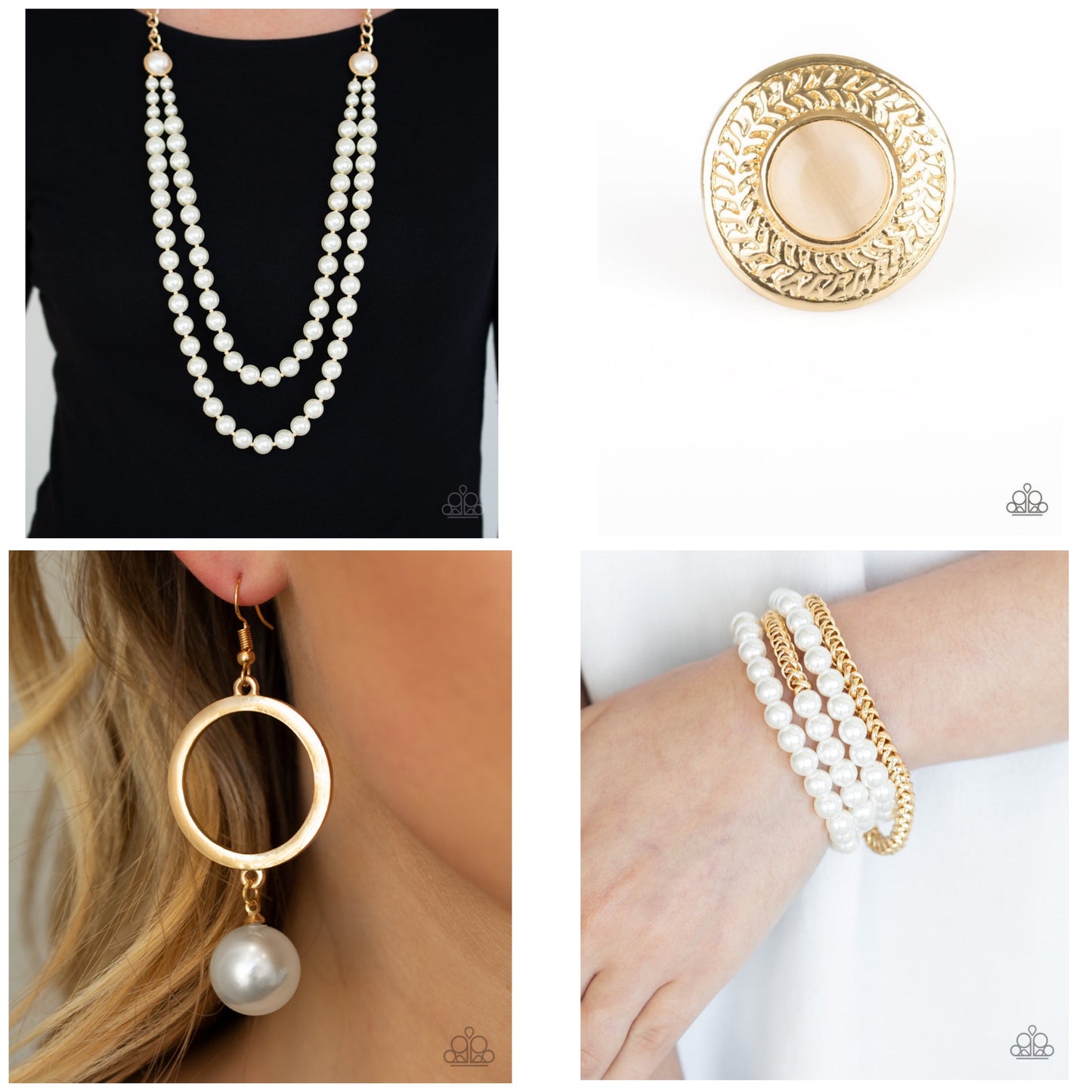 4pc set color GOLD with White pearls includes: necklace, bracelet, earrings and ring