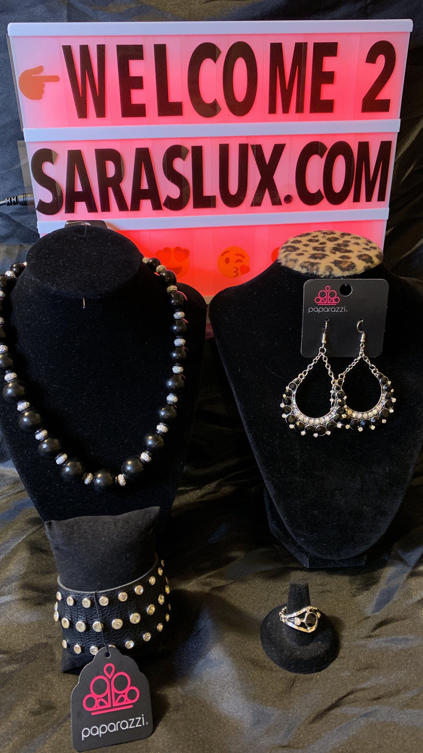 4pc set color Black; includes: necklace, bracelet, earrings and ring