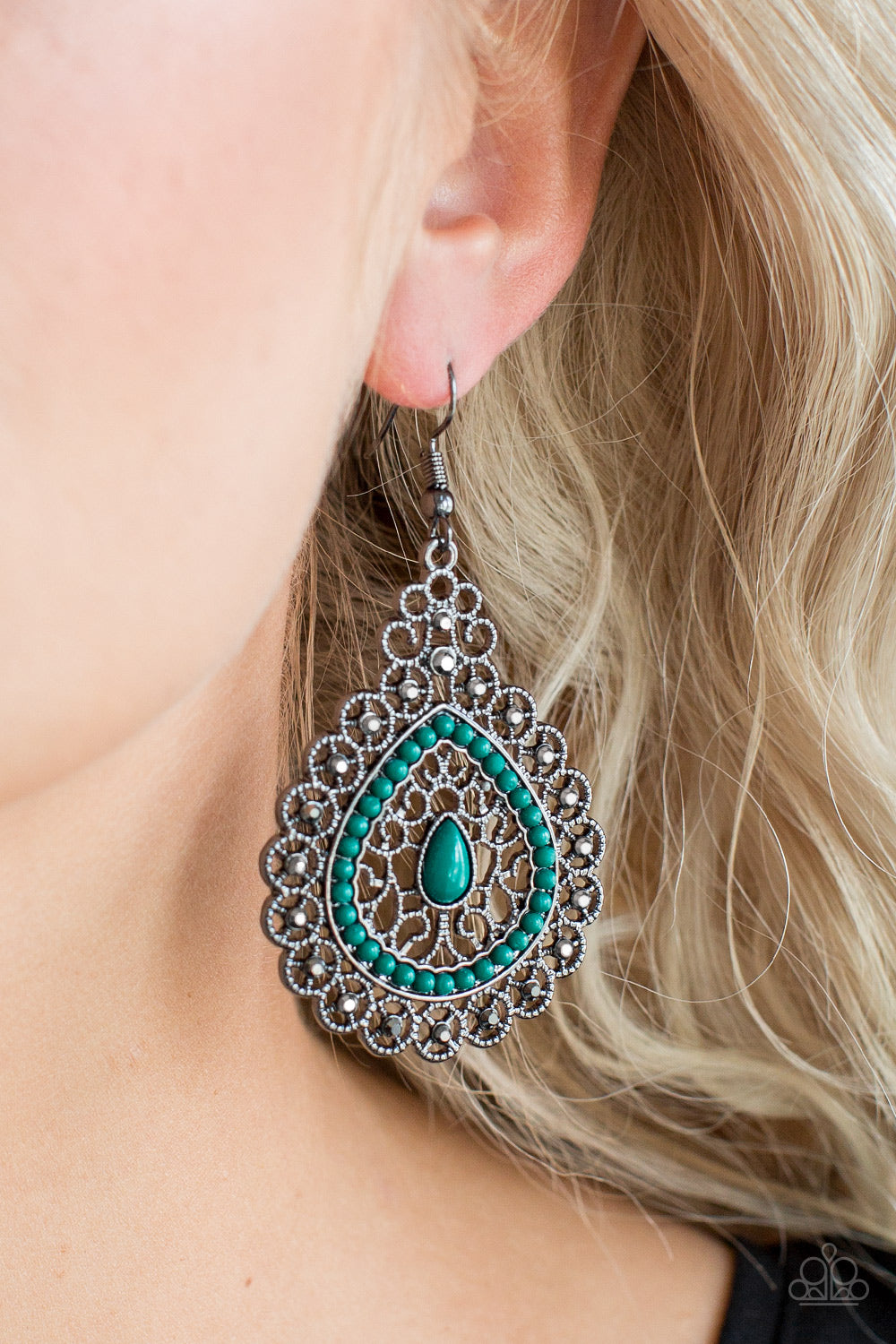 Carnival Courtesan Green Earrings