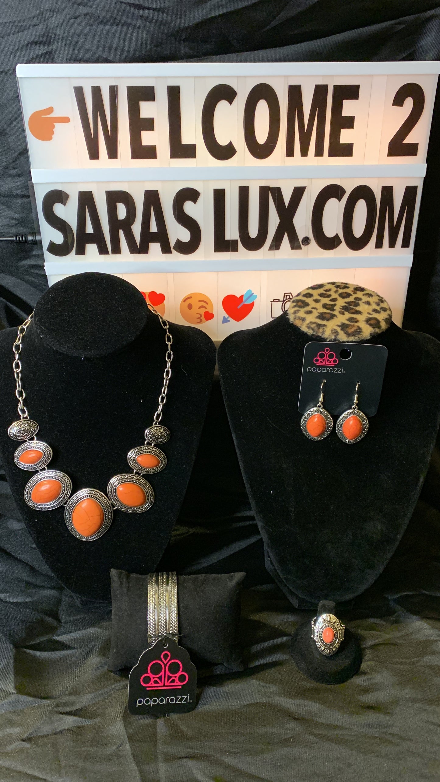 4pc set color orange; includes: necklace, earrings, bracelet and ring