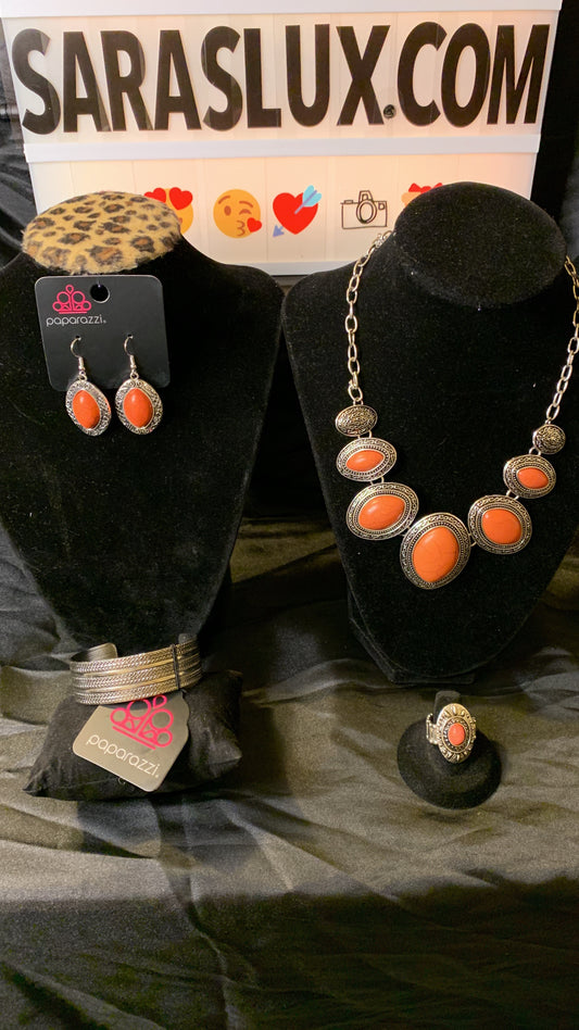 4pc set color orange; includes: necklace, earrings, bracelet and ring