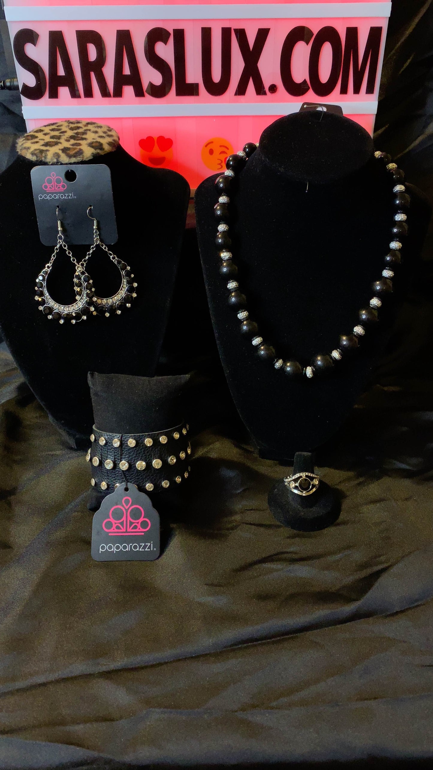 4pc set color Black; includes: necklace, bracelet, earrings and ring