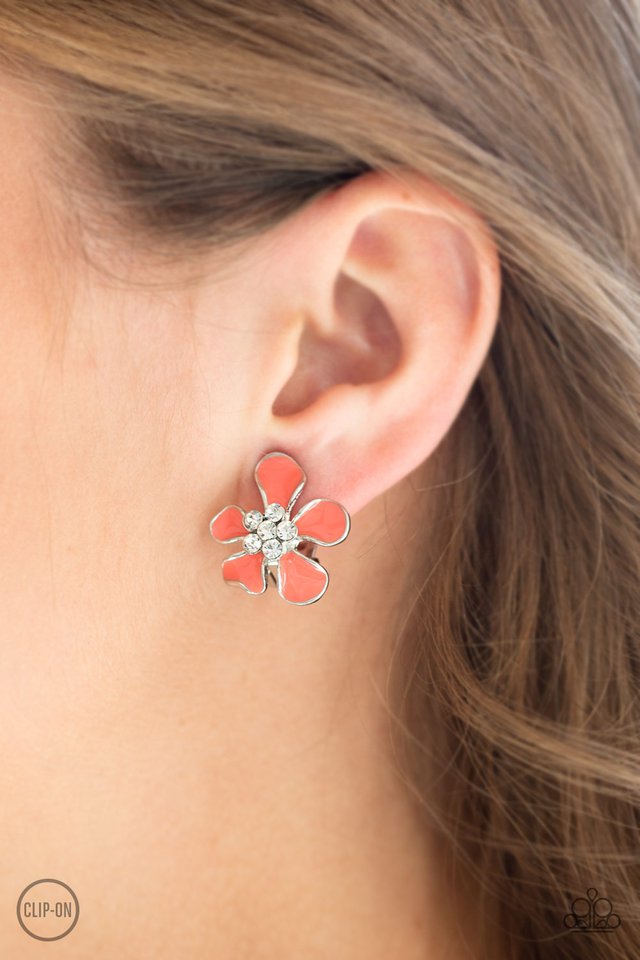 Island Iris - Orange Clip-On Earrings