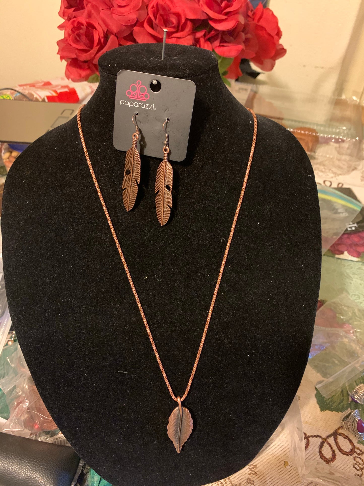 Paparazzi 2pc set color Copper: necklace and earrings