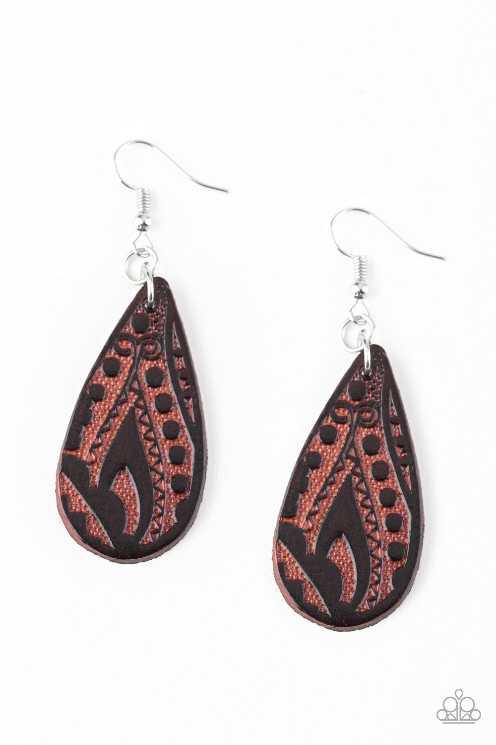 GET IN THE GROOVE - PAPARAZZI - BROWN LEATHER TEARDROP EARRINGS