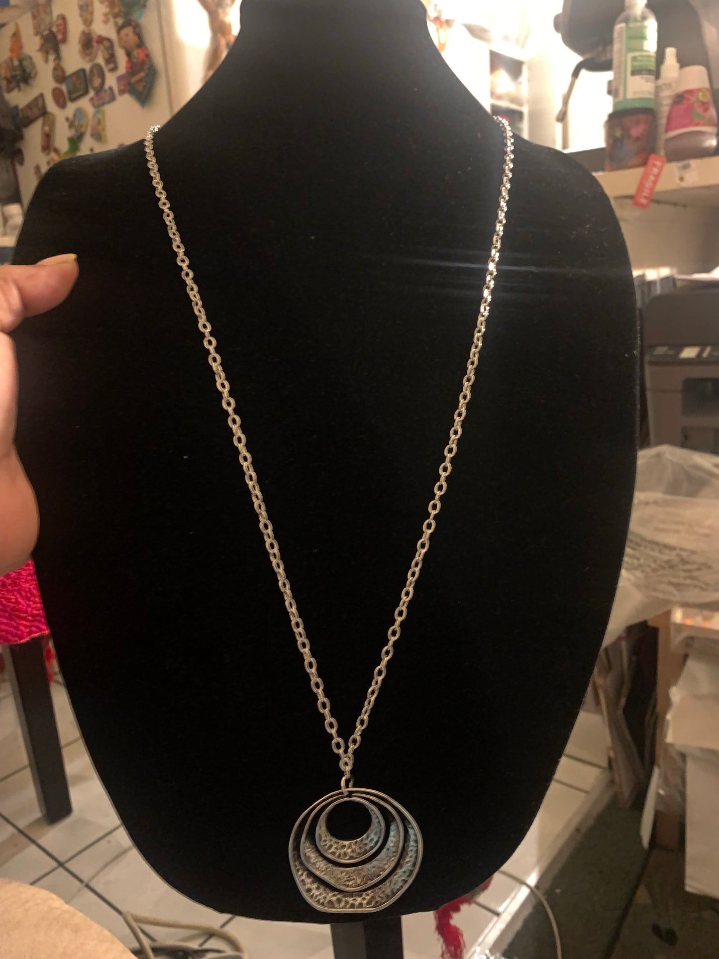 Long silver necklace