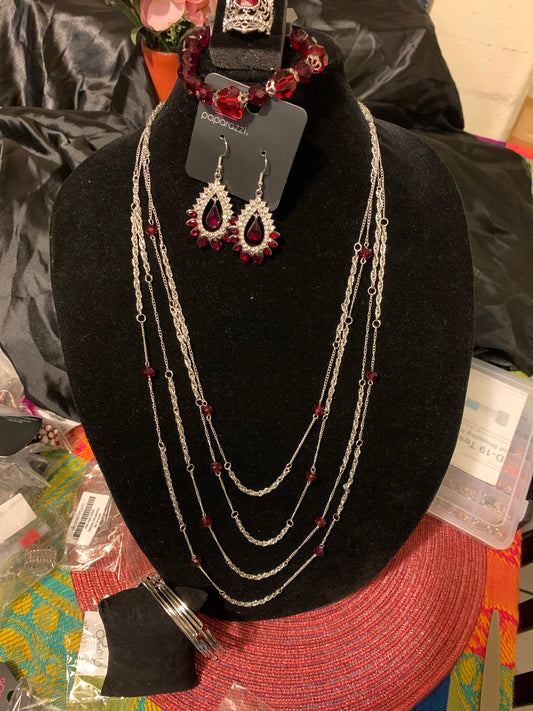 5pc set color Red with necklace, bracelet, earrings and ring