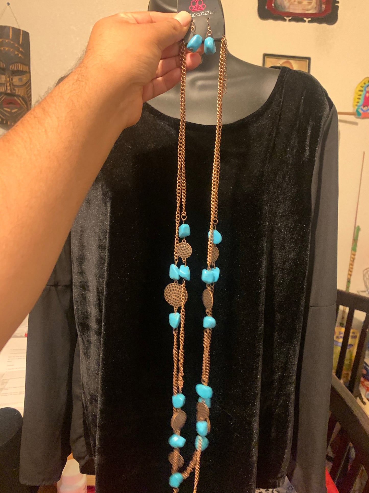 Necklace color copper with turquoise stones