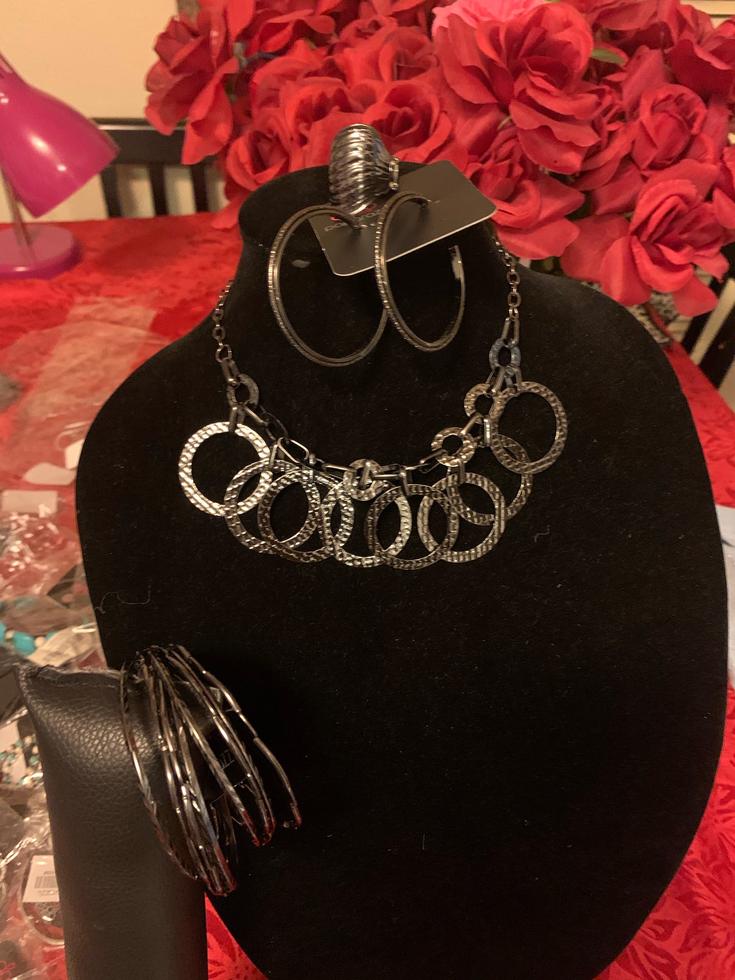 4pc set color black; includes: necklace, bracelet, earrings and ring