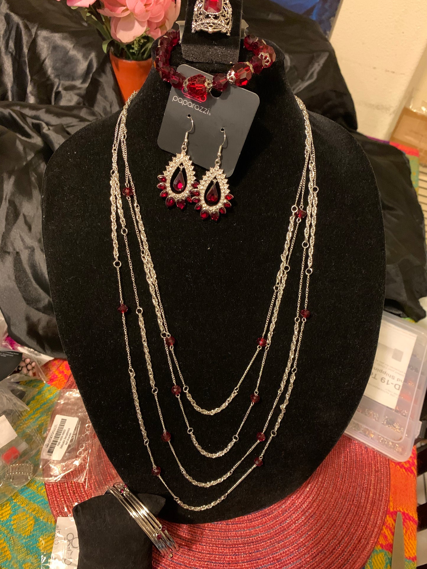 5pc set color Red with necklace, bracelet, earrings and ring