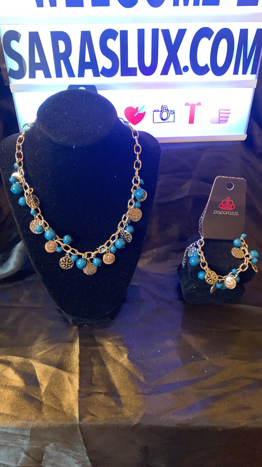 Paparazzi 2pc set color Blue/silver: necklace and bracelet