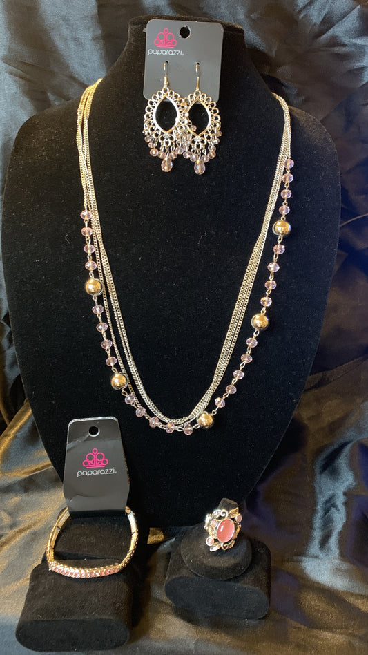 4pc set color light pink; includes: necklace, bracelet, earrings and ring