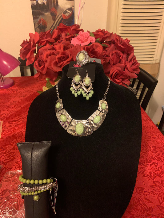 4pc set color Green; includes: necklace, bracelet, earrings and ring