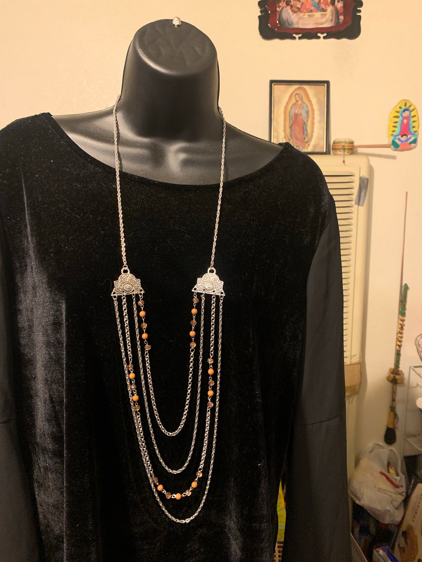 Brown necklace with complementary earrings