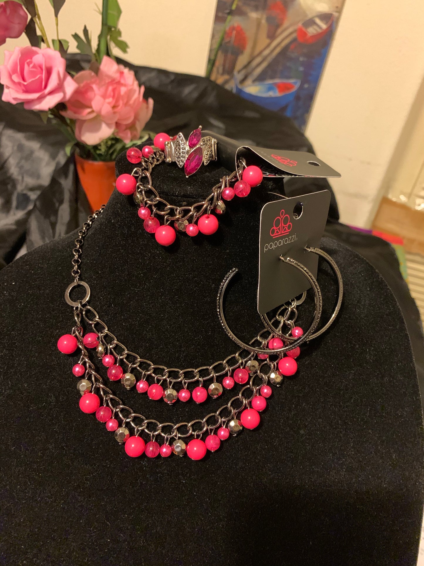 4pc set color pink/ black metal