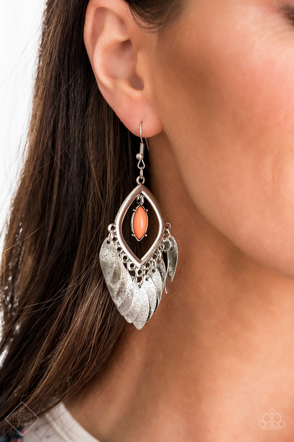 Earrings color silver with orange stones