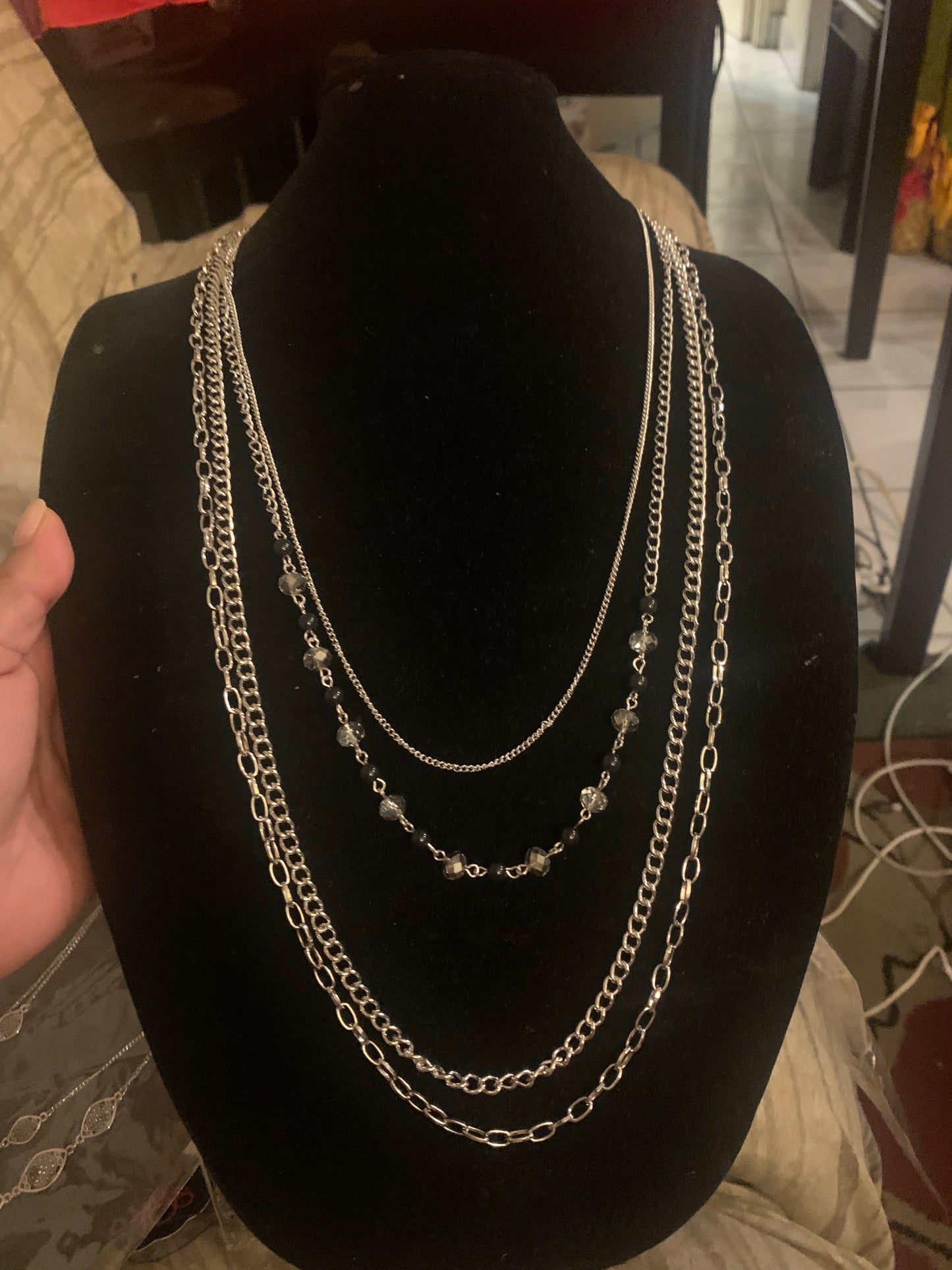 Necklace color silver with black pearls