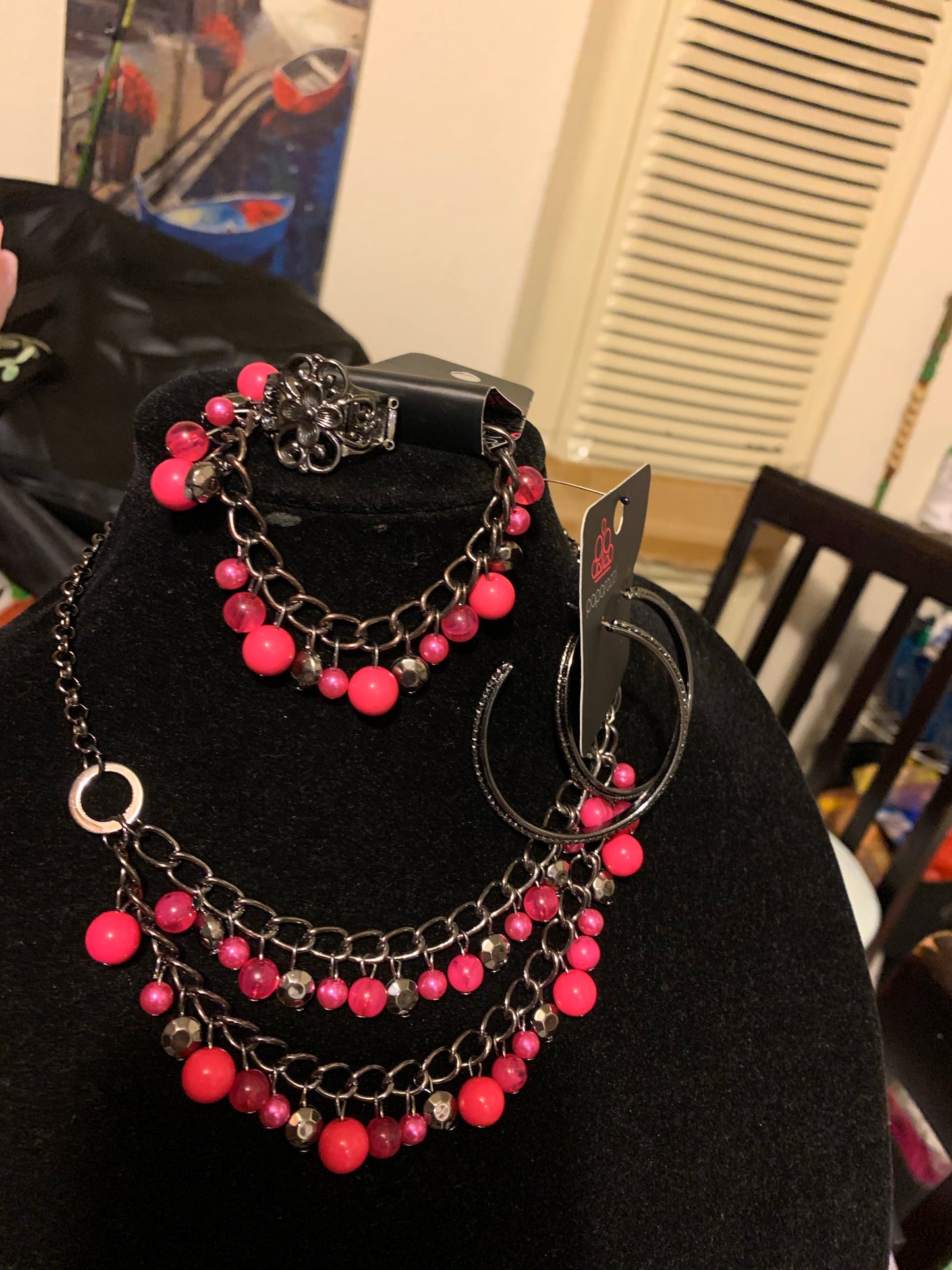 4pc set color pink/ black metal