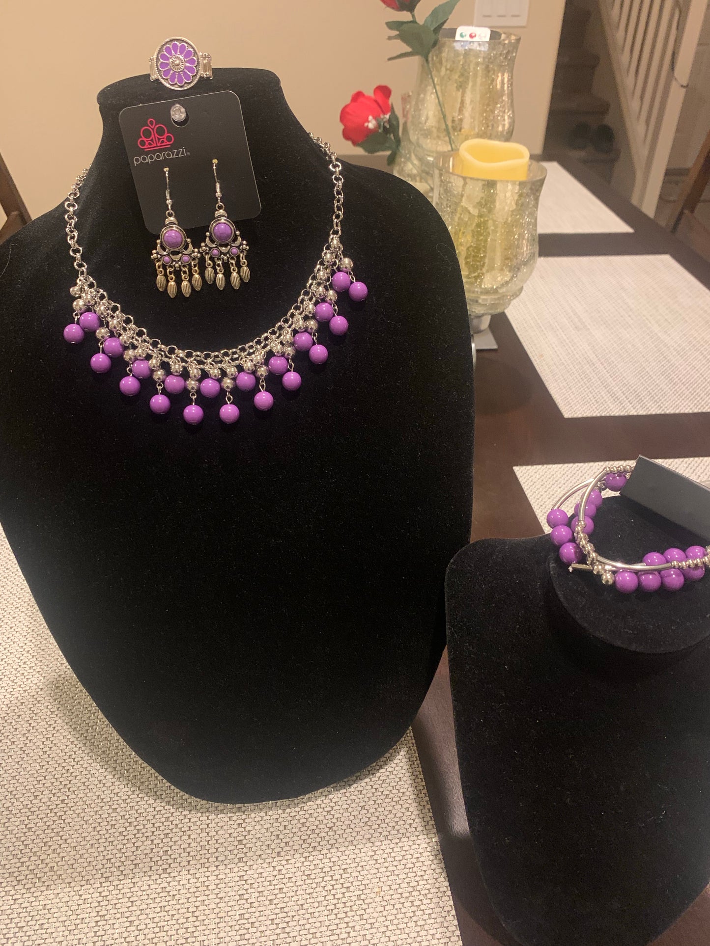 4pc set color purple:necklace, ring, bracelet and Earrings