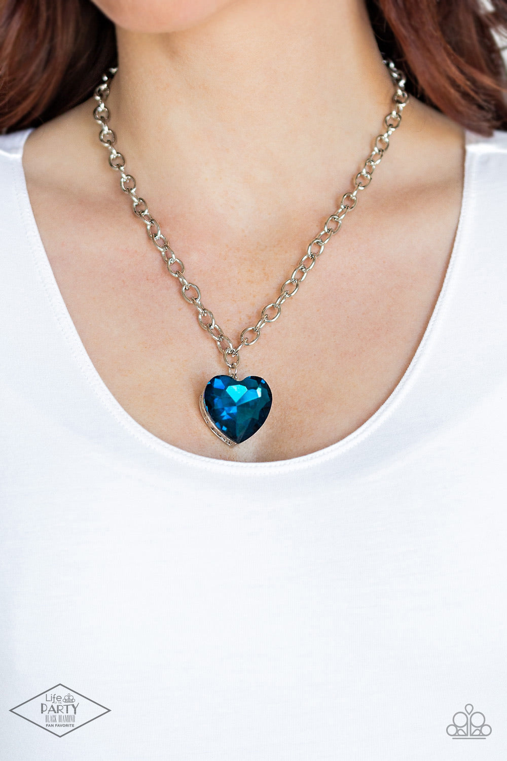 flirtatiously flashy blue heart necklace