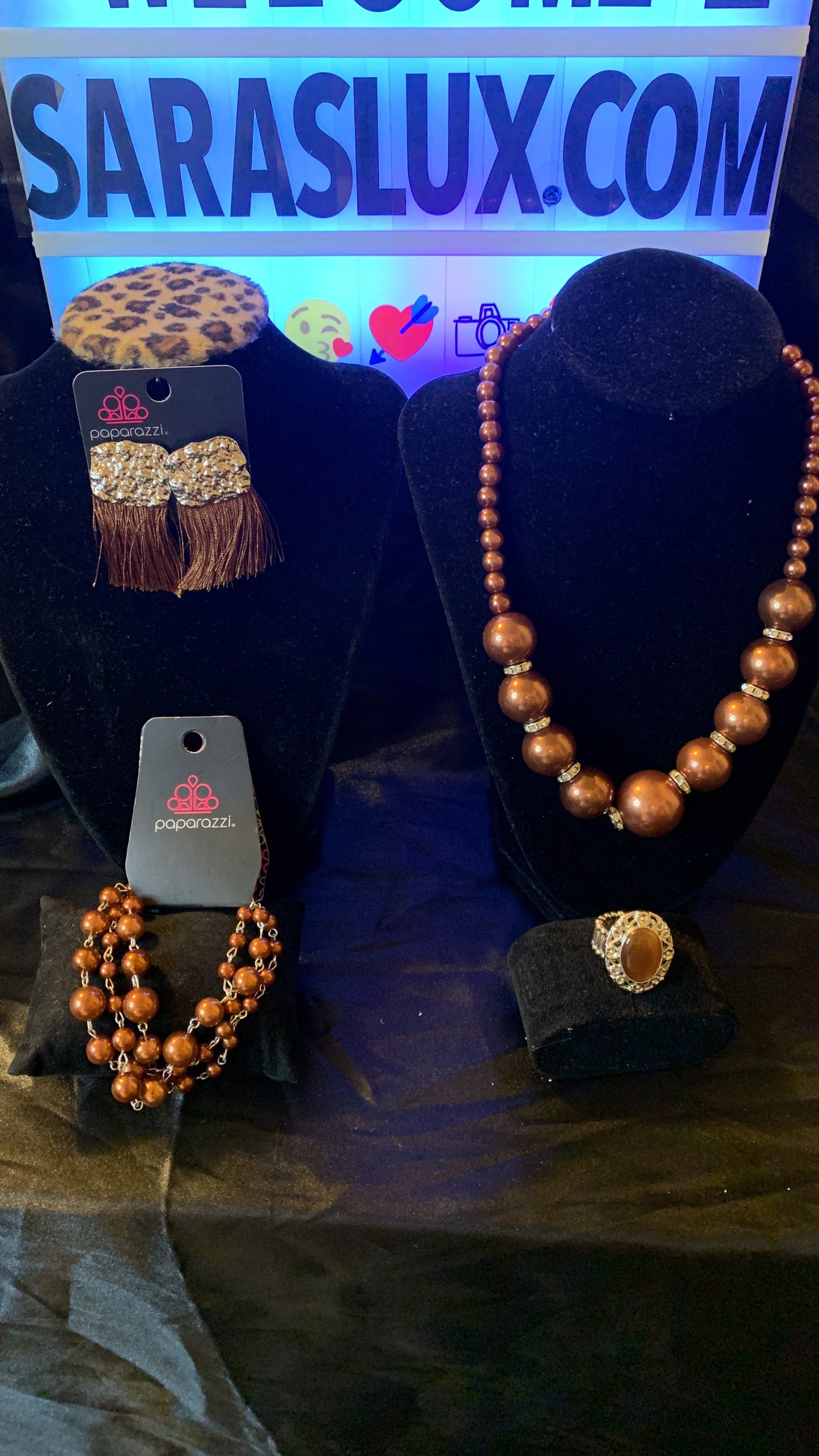 4pc set color brown: necklace, earrings, ring and bracelet