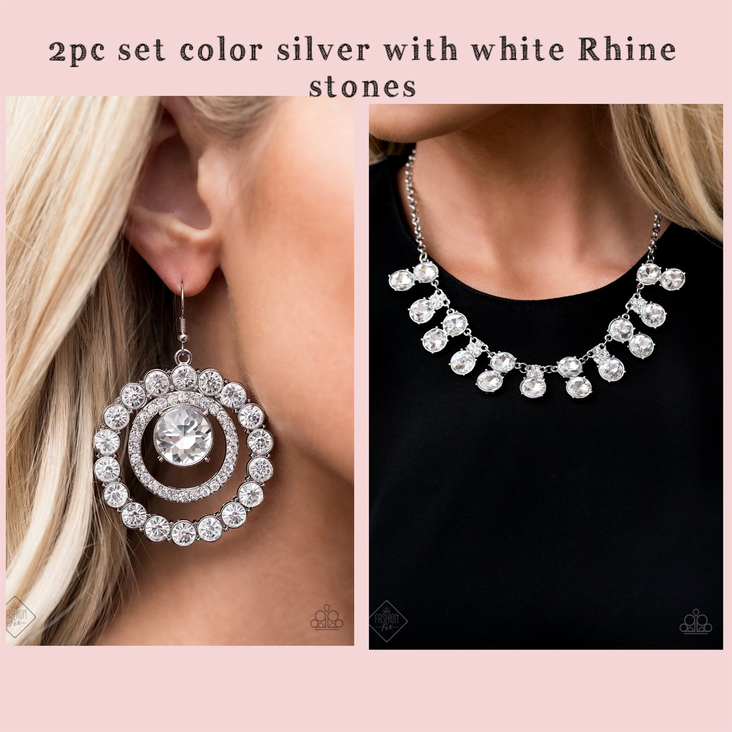 2pc set necklace and earrings color silver with Rhine stones