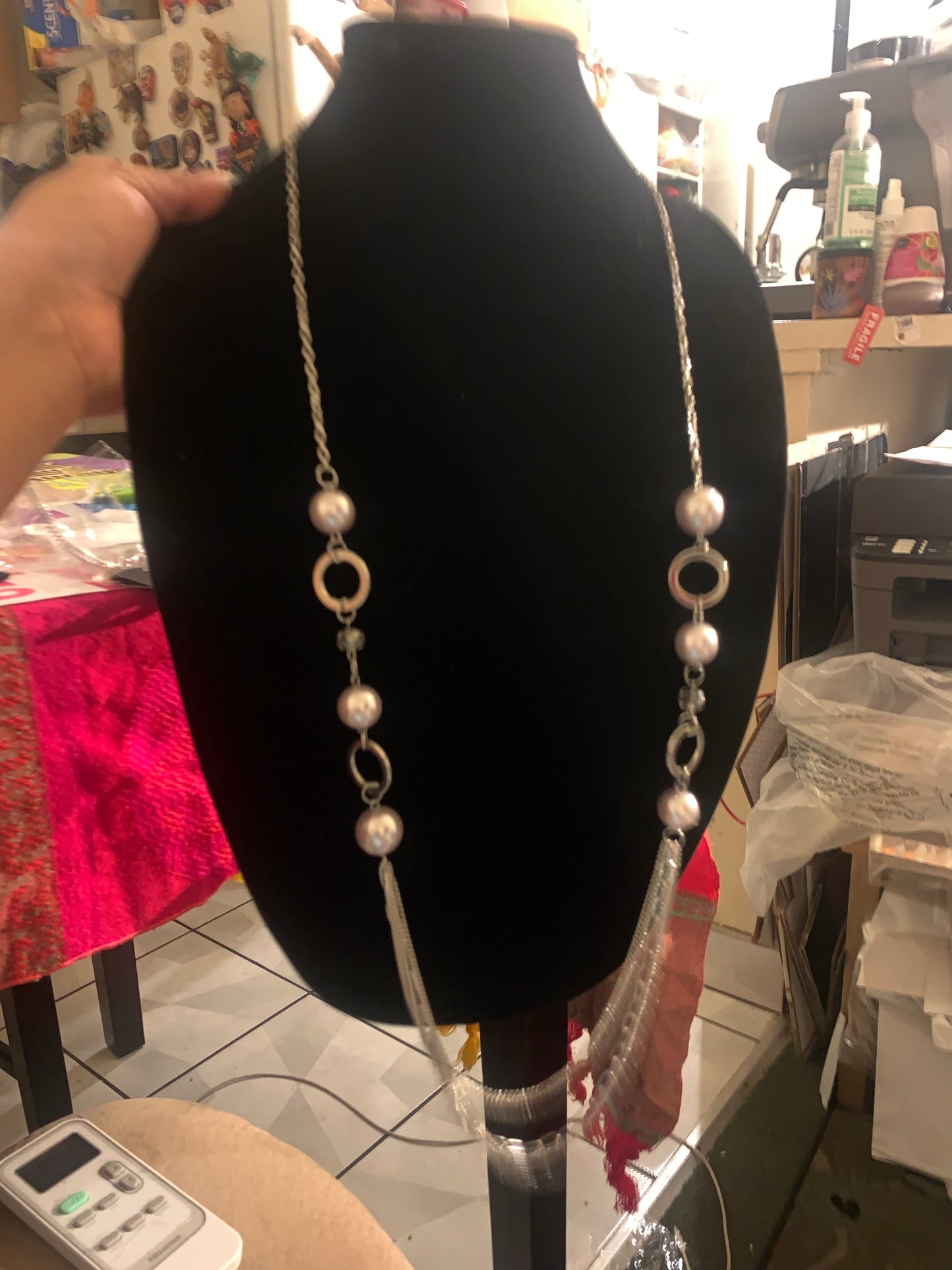 Long silver necklace