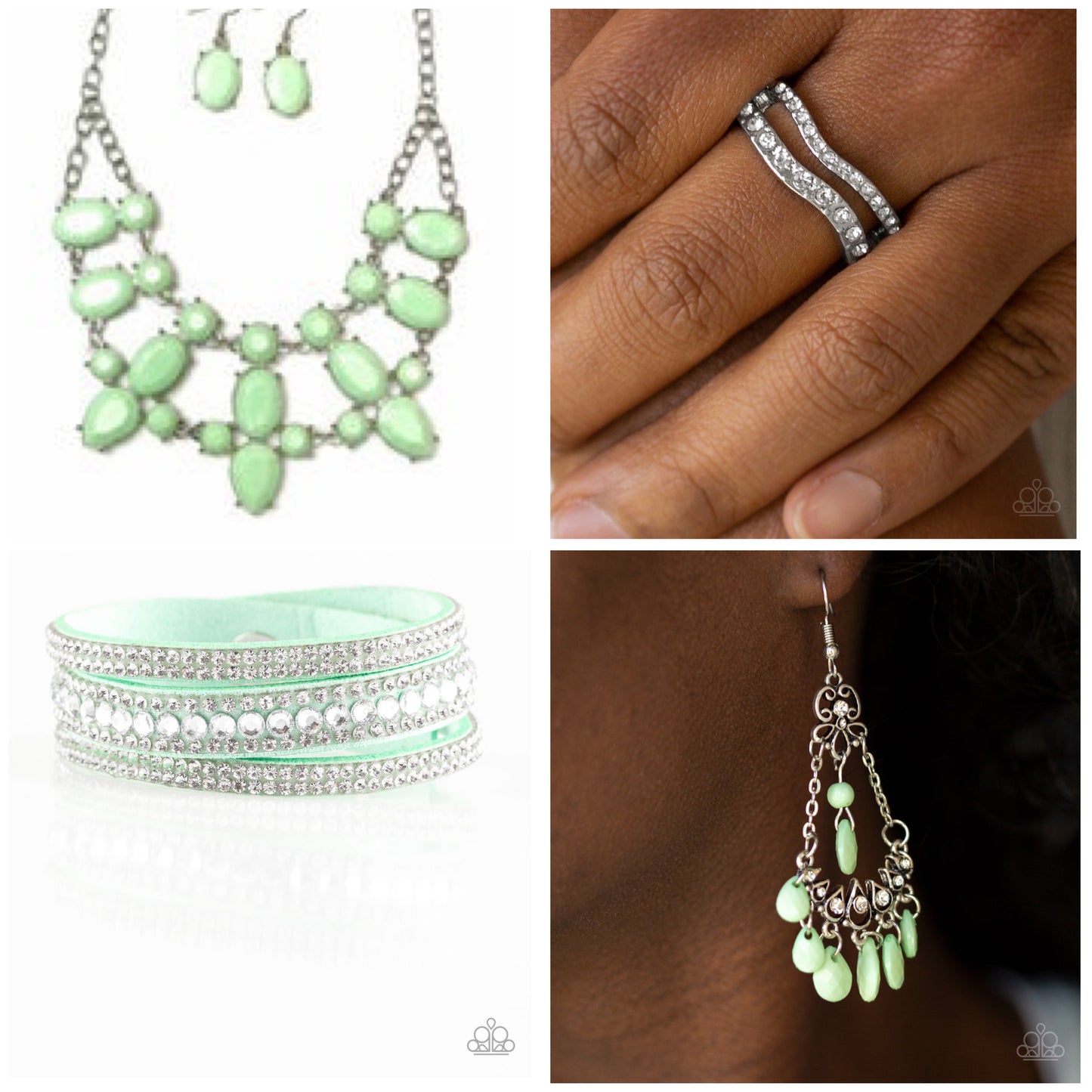 4pc set color Green Includes Necklace, Earrings, bracelet and ring