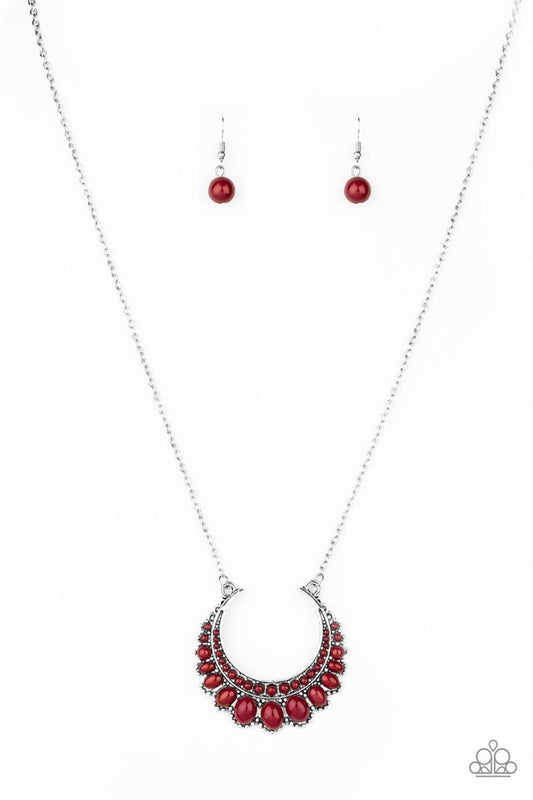 Necklace color red with complementary earrings