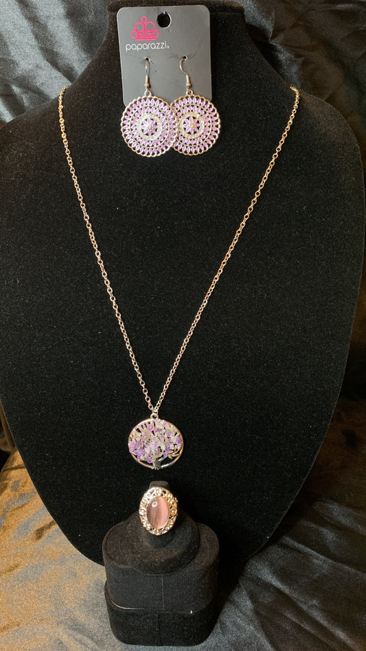 Paparazzi 3pc set color purple: necklace, earrings, and ring