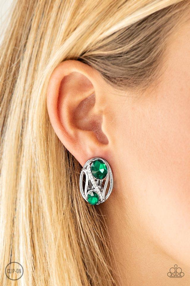 Paparazzi Wheres The FIREWORK? - Green clip on Earrings