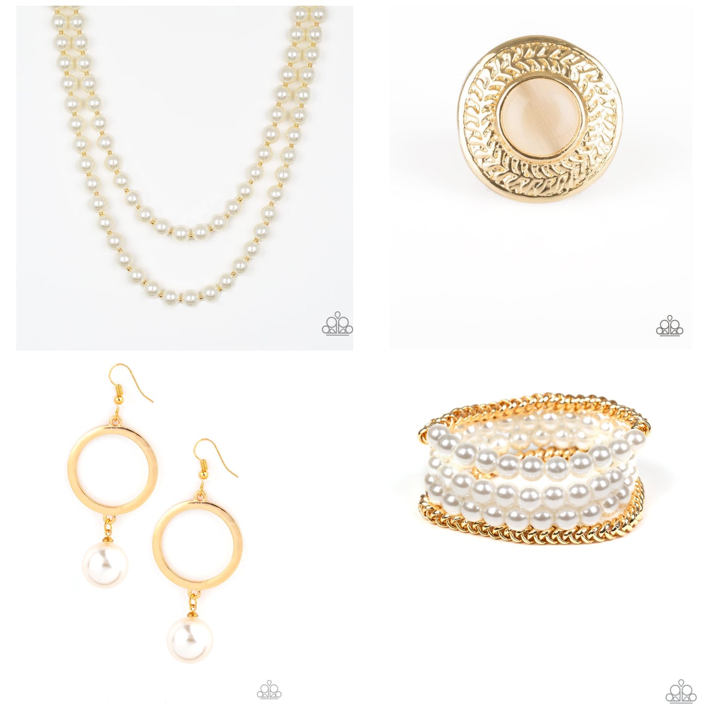 4pc set color GOLD with White pearls includes: necklace, bracelet, earrings and ring