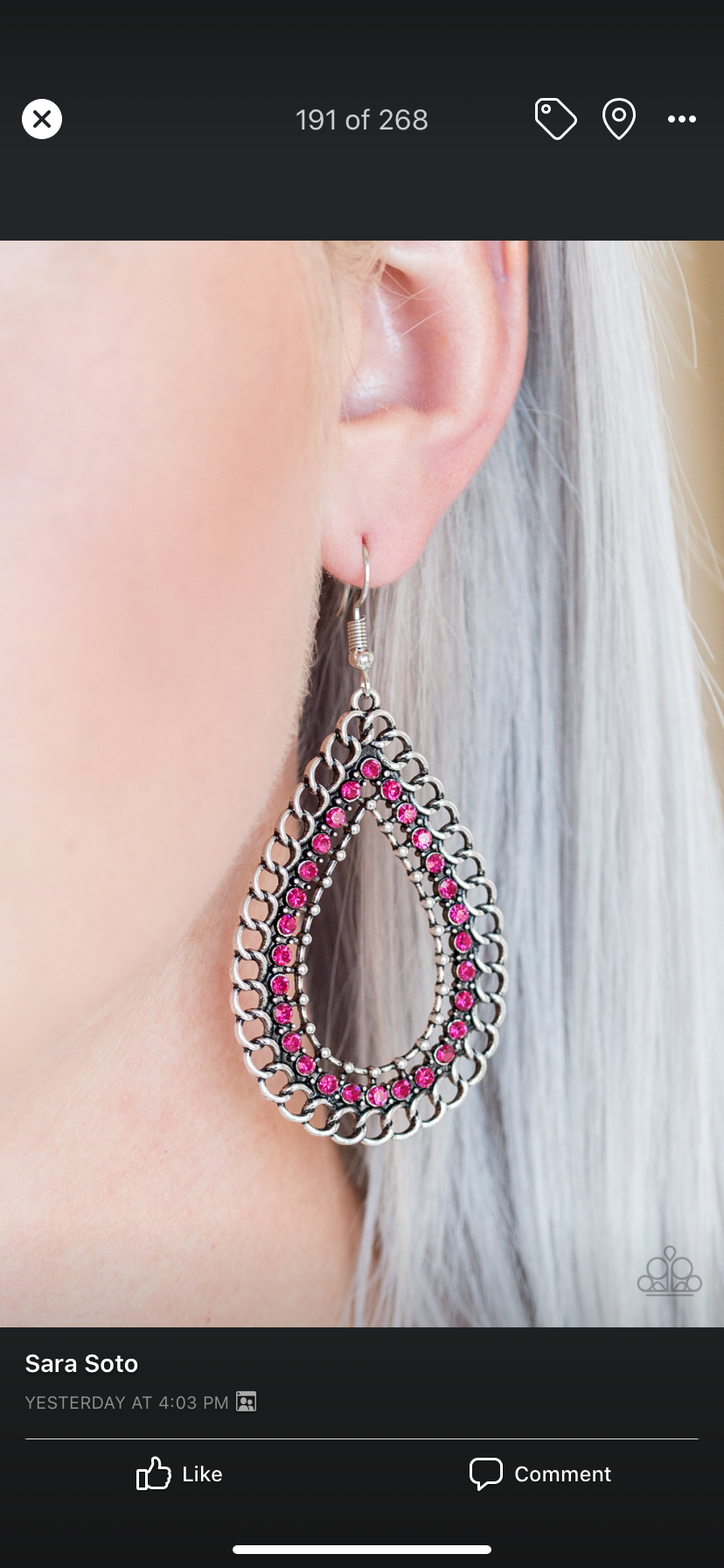 Earrings color silver with pink Rhine stones