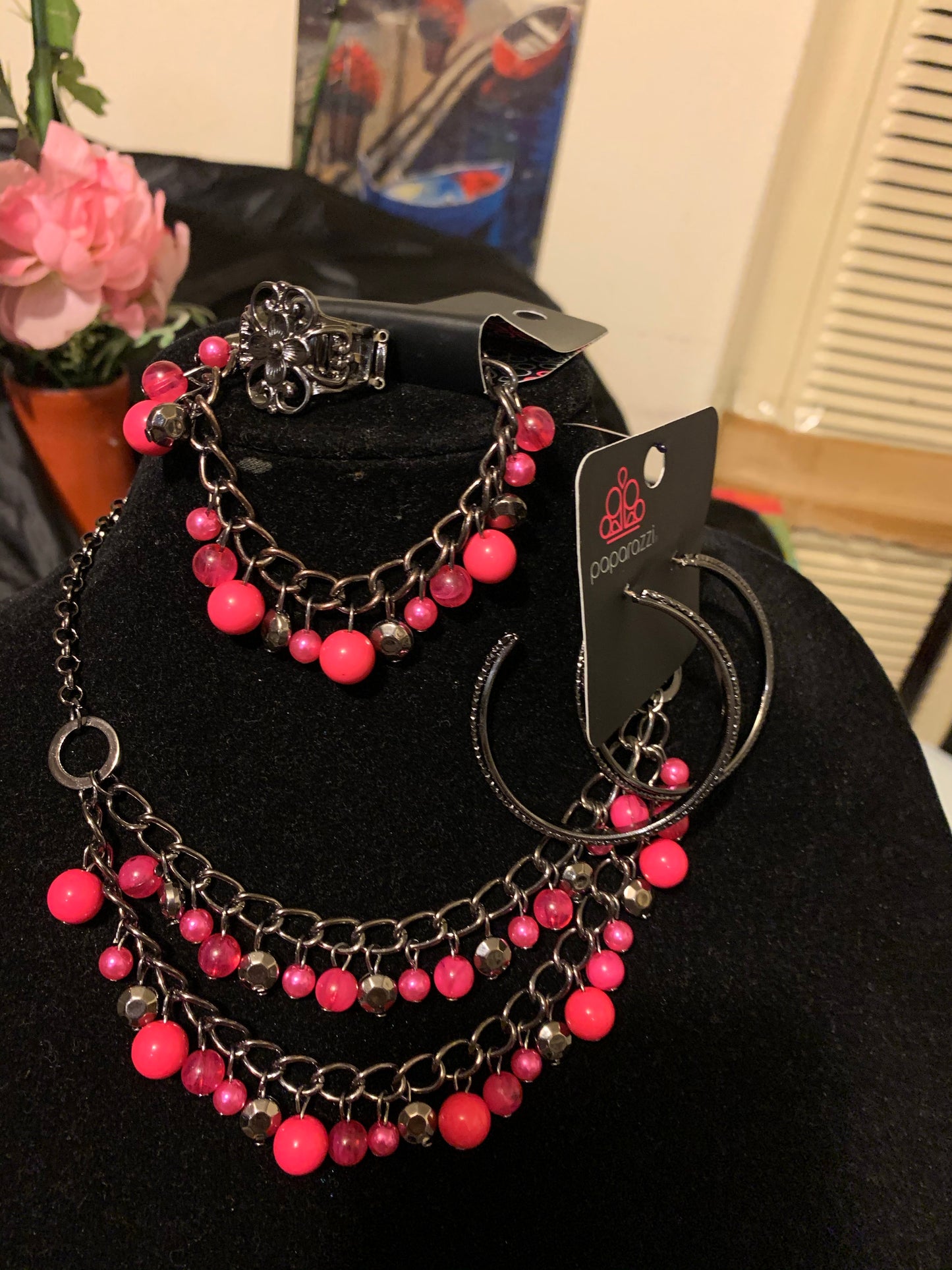 4pc set color pink/ black metal