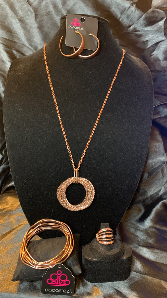 4pc set color copper ; includes: necklace, earrings, bracelet and ring