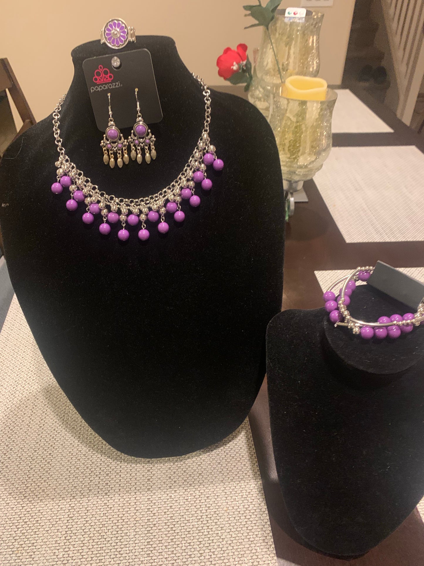 4pc set color purple:necklace, ring, bracelet and Earrings