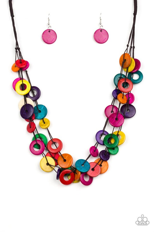 Necklace set with wooden beads multicolor