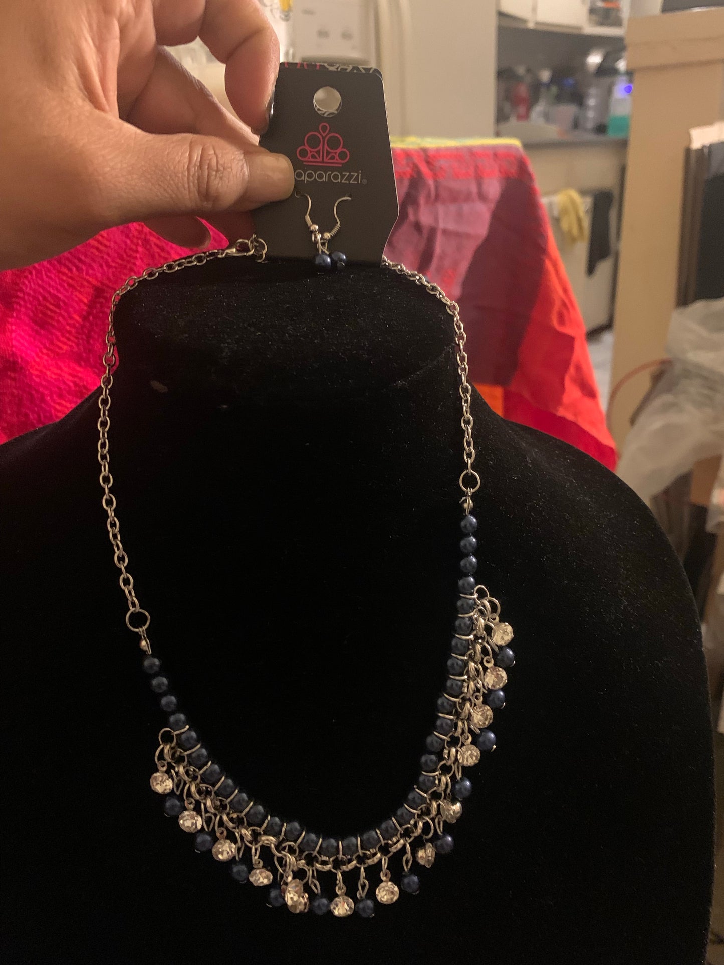 Necklace color navy blue with complementary earrings