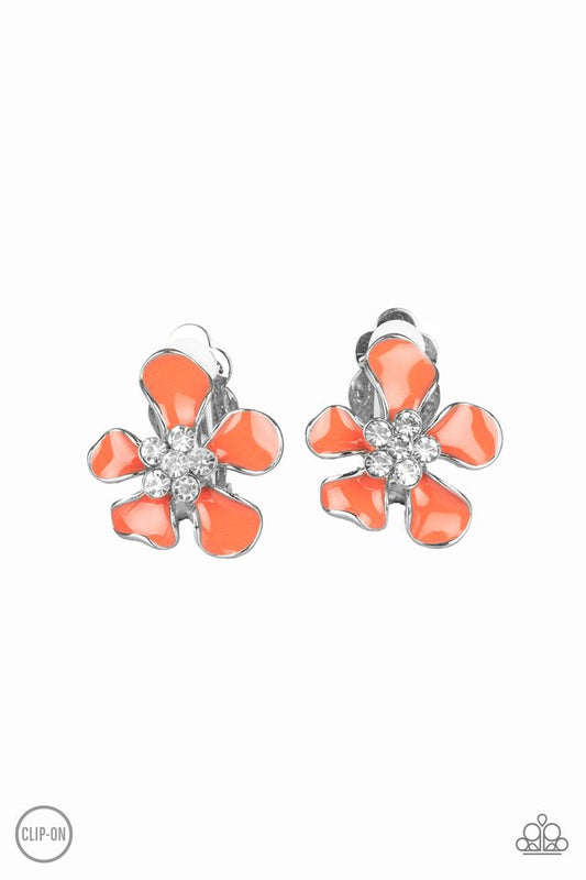 Island Iris - Orange Clip-On Earrings