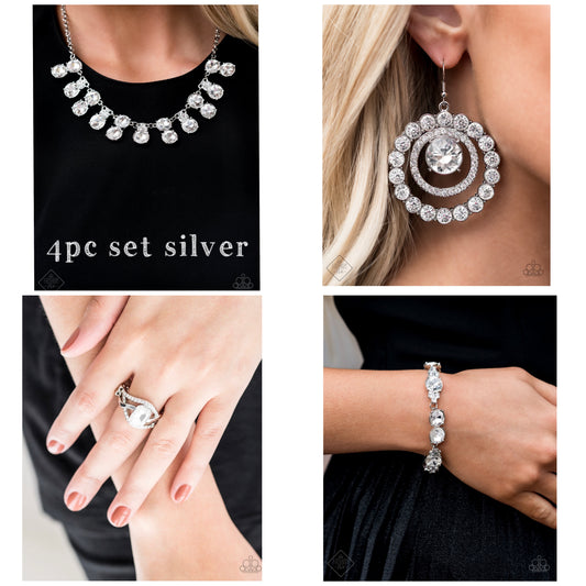 4pc set color silver  It comes with necklace, earrings, bracelet and ring