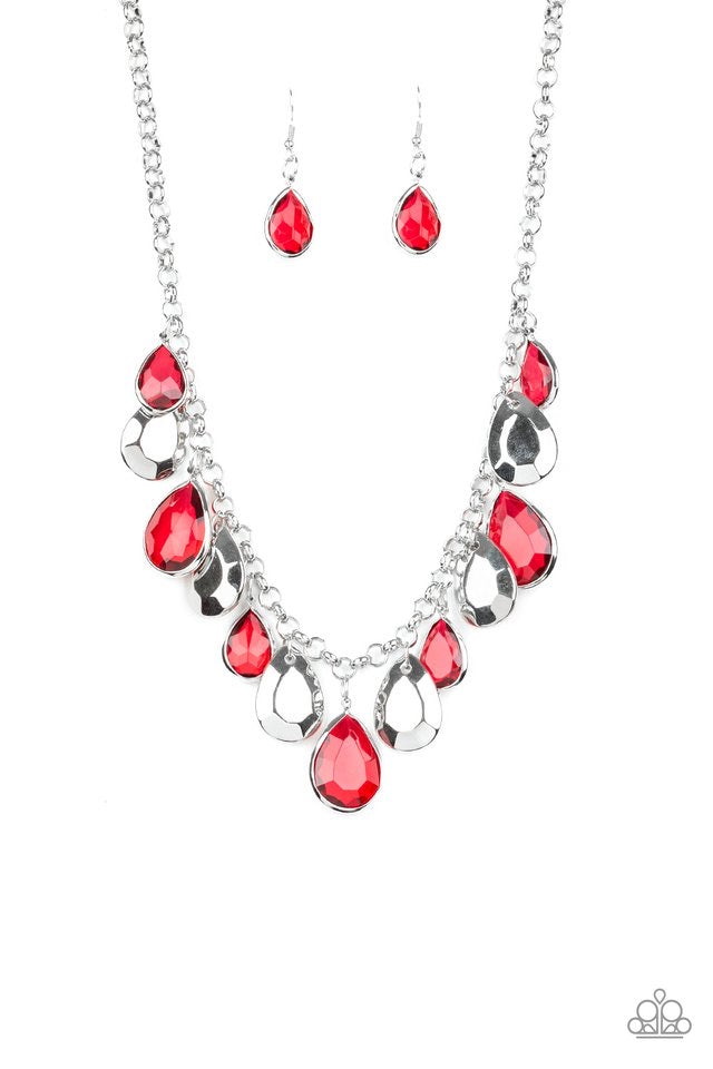 Necklace color red with complementary earrings