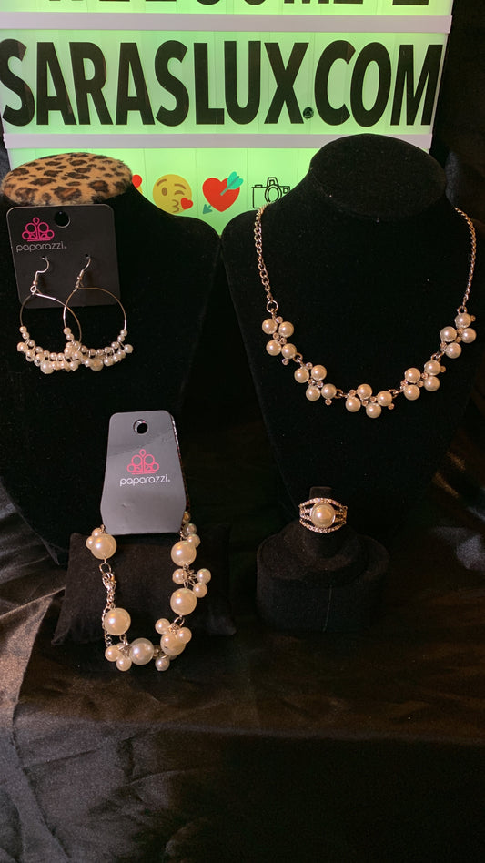 Paparazzi 4pc set color white Includes: necklace, earrings, bracelet and ring