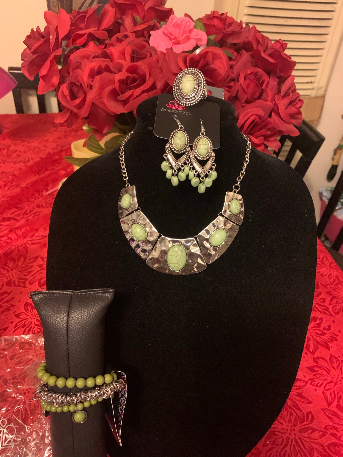 4pc set color Green; includes: necklace, bracelet, earrings and ring